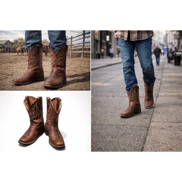 Ariat Western Boots Men's 10.5 D Brown Leather Square Toe Cowboy Core Western